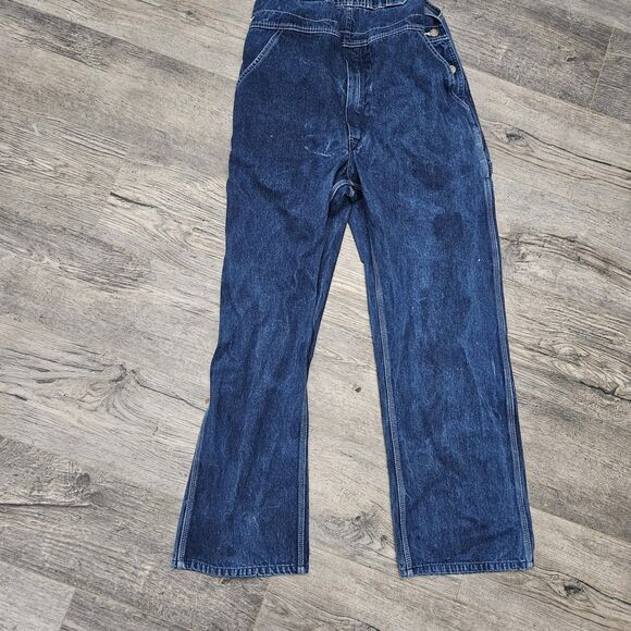 Round House Bib Overalls Mens 34 X 30 Denim Pockets Carpenter Workwear Utility - Picture 3 of 6